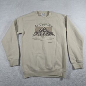 Vintage Gildan Mens Cream Advice From a Mountain Crew Neck Pullover Size Small